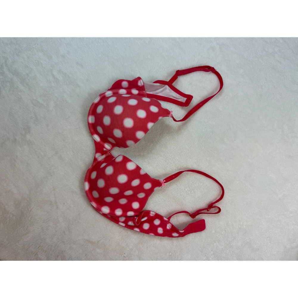 Victoria's Secret Red White Polka Dot Lined Demi Bra 36B Cotton Underwire - Picture 2 of 4